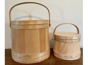 (2) Vintage Hand Made Firkins With Lids And Handles