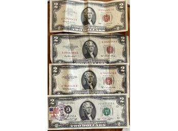 (4) Two Dollar Bills Series 1953, 1953 C, 1963, 1973 Stamped