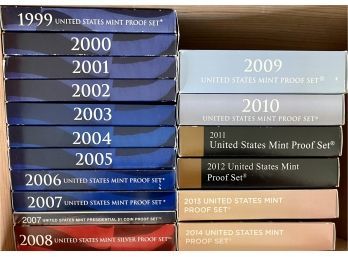 (17) United States Mint Proof Sets One For Each Year 1999 - 2014