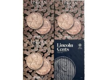 (4) Lincoln Cent Coin Books Starting At 1975 Complete With Extra Blank Spots - Whitman And (3) Harris Books