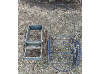 Yard Decor - Vintage Metal Wheelbarrow Planter, Wood And Metal Stage Coach (as Is)