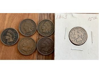 Collection Of 1863, 1888, 1891, 1893, 1898, 1899 Indian Head Penny Coins