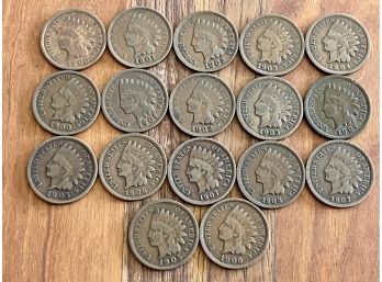 Collection Of (18) 1900-1908 Indian Head Pennies One Cent Coins