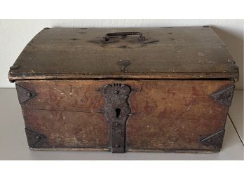 Antique Wood Box With Metal Trim And Handle No Key