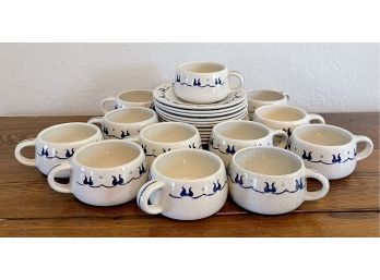 Vintage Collection Of Poppytrail By Metlox Made In California Provincial Blue - 11 Saucers, 12 Cups