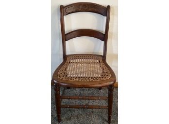 Antique Burled Walnut Inlay Side Chair With Cane Seating