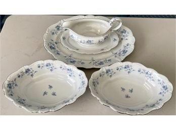 Bavaria Johann Haviland Blue Garland Platinum (2) Oval Serving Bowls, Platter, And Gravy Boat