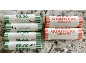 (4) 5 Dollar Rolls Of 08' D Dimes And (2) 10 Dollar Rolls Of State Quarters - Guam And District Of Columbia