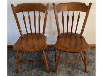 Pair Of Vintage Ethan Allen Solid Maple Ladder Back Chairs