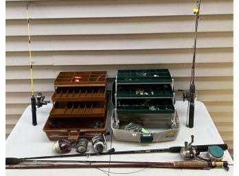 Fishing Collection - (5) Rods, (2) Tackle Boxes, And (3) Reels