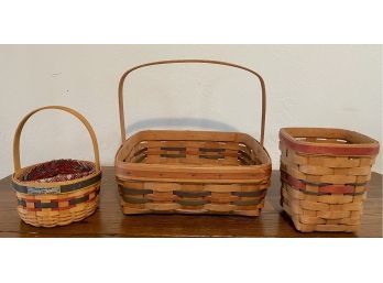 (3) Longaberger Baskets - 1997 Inaugural With Lining, 1990 Square, And 1991 Handled