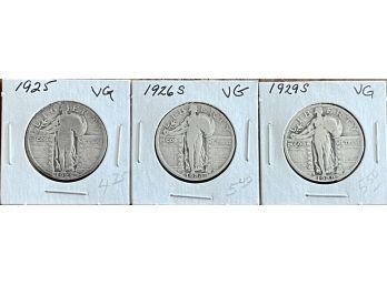 (3) Standing Liberty Quarter Coins - 1925 VG, 1926 S VG, 1929 S VG