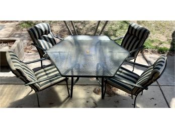 Aluminum Glass Top Hexagonal Patio Table With 4 Matching Chairs