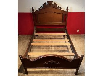 Antique Solid Wood Carved Full Size Bed Frame With Slats