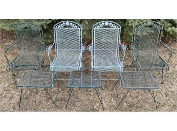 (4) Vintage Wrought Iron Outdoor Rocking Chairs With (3) Matching Side Tables