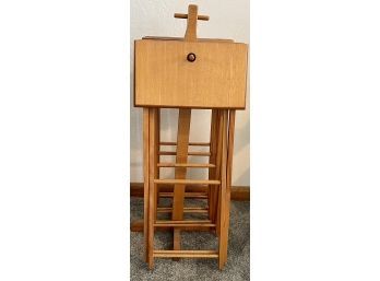 (4) Vintage Hand Made Solid Wood Folding TV Trays With Wood Stand (as Is)