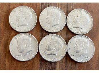 (6) 1964 90 Percent Silver Kennedy Half Dollar Coins - 75.1 Grams Total