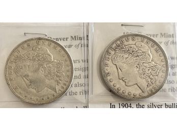 (2) 1921 Morgan Silver Dollar Coins With Paperwork