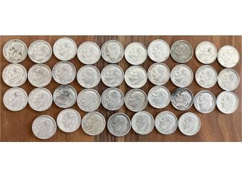 (37) 50's And 60's Roosevelt Silver Dime Coins - 92.6  Grams Total