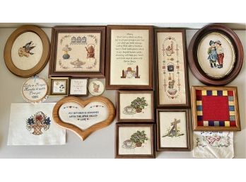 Collection Of Framed Cross Stitches And Needle Points (includes 2 Out Of Frame)