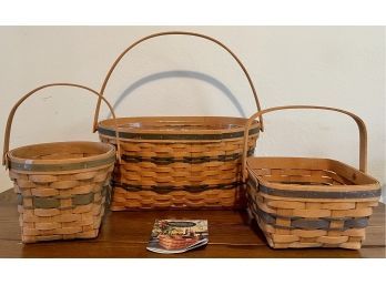 (3) Longaberger Baskets - Christmas Collection 1988, Traditions Collection 1995, And JW Collection 1990