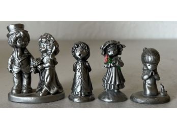 (3) Hallmark Little Gallery Pewter Figurines With (1) J. Wanat Singed Hudson Fine Pewter 1984 Couple Figurine