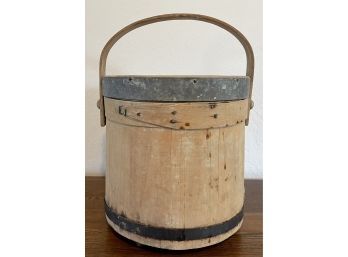 Antique Firkin With Lid On Wheels With Metal Trim