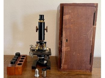 Spencer Lens Co. Monocular 26/45 Microscope With 2 Extra Lenses And Original Wood Case (no Key)