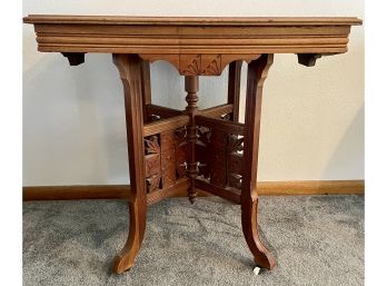 Antique Louis Nonnast 16 Eastlake Style Victorian Walnut Parlor Table