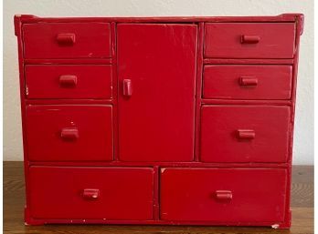 Vintage Wood Red Painted Dresser Box / Doll House Dresser