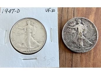 1947 D VF30 Liberty Walking Half Dollar Coin And 1941 Liberty Walking Half Dollar Coin