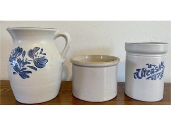 Pfaltzgraff Yorktowne Utensil Holder And Pitcher, Salt Glazed Crock