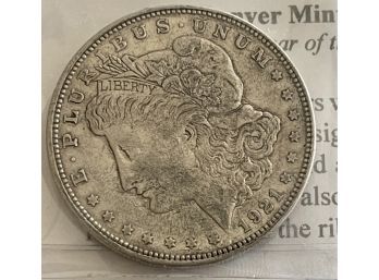 1921 Morgan Silver Dollar Coin With Paperwork