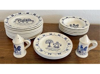 Vintage Collection Of Poppytrail By Metlox Made In California Provincial Blue Side Plates, Bowls, And S&P