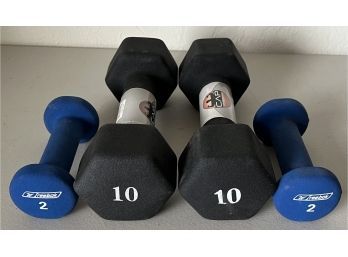 Pair Of Cap Strength 10 Pound And Reebok 2 Pound Dumbbells