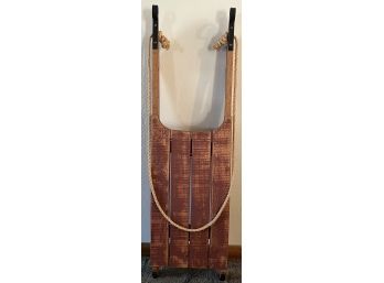 Vintage Handmade 43 Inch Decorative Sled With Metal Trim And Rope