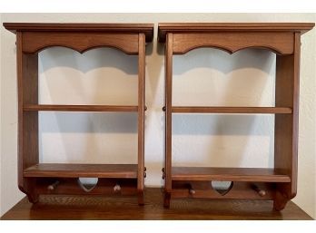 (2) Vintage Oak Handmade Signed Hanging Shelf And Hat/coat Racks