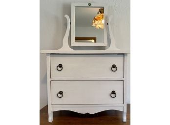 Antique White Painted Wood Childs Dresser 2 Drawer With Mirror