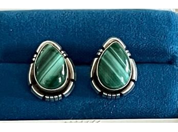 Vintage Jerry Cowboy Malachite Tear Drop Earrings Signed