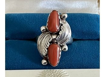 Carmelita Simplicio Zuni Coral Branch Sterling Silver Ring Total Weight