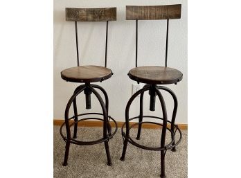 (2) Wood And Metal IFD International Furniture Direct Adjustable Size Bar Stools