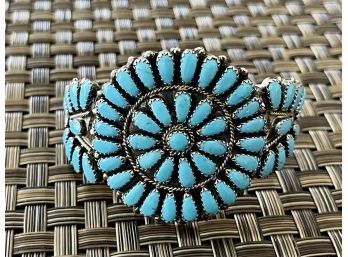 Navajo Zeta Begay Vintage Sterling Silver And Turquoise Petite Point Bracelet  24 Grams