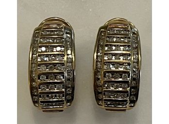 Vintage 10K Yellow Gold And Chanel Set Diamond Earrings  8.1 Grams