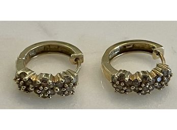 1oK Yellow Gold And Diamond Hoop Earrings Total Weight 4.8 Grams