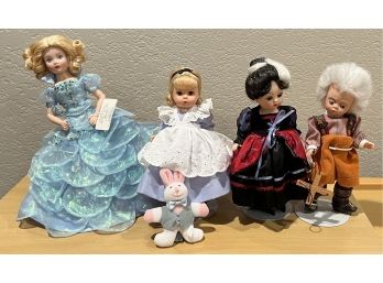 (4) Madame Alexander Dolls - Geppetto, Alice In Wonderland, Glenda, And Cinderella's Wicked Stepmother