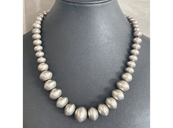 Gorgeous Native American Sterling Silver Graduated Bench Bead Necklace Signed R.H. Sterling 60.3 Grams 17 Inch