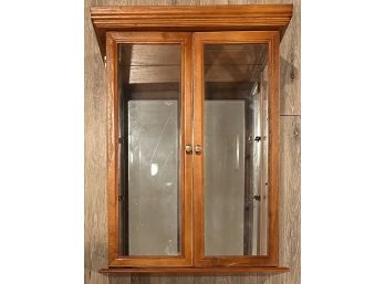 Small 2 Door Wood And Veneer Glass Front Wall Hanging Mirrored Cabinet With Glass Shelves