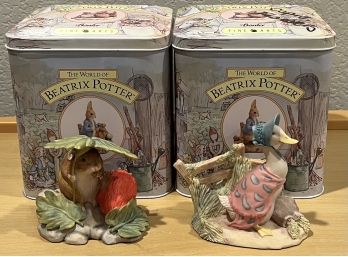 (2) The World Of Beatrix Pottery Ceramic Figurines With Original Tins