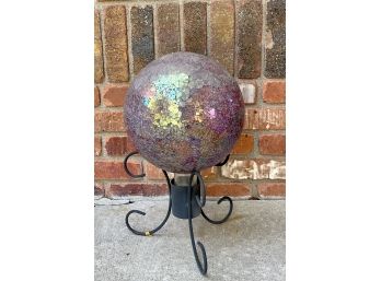 Purple Glass Yard Orb With Metal Base