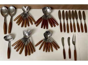 46- Piece Dansk Fjord Germany Teak Wood Handle Flatware